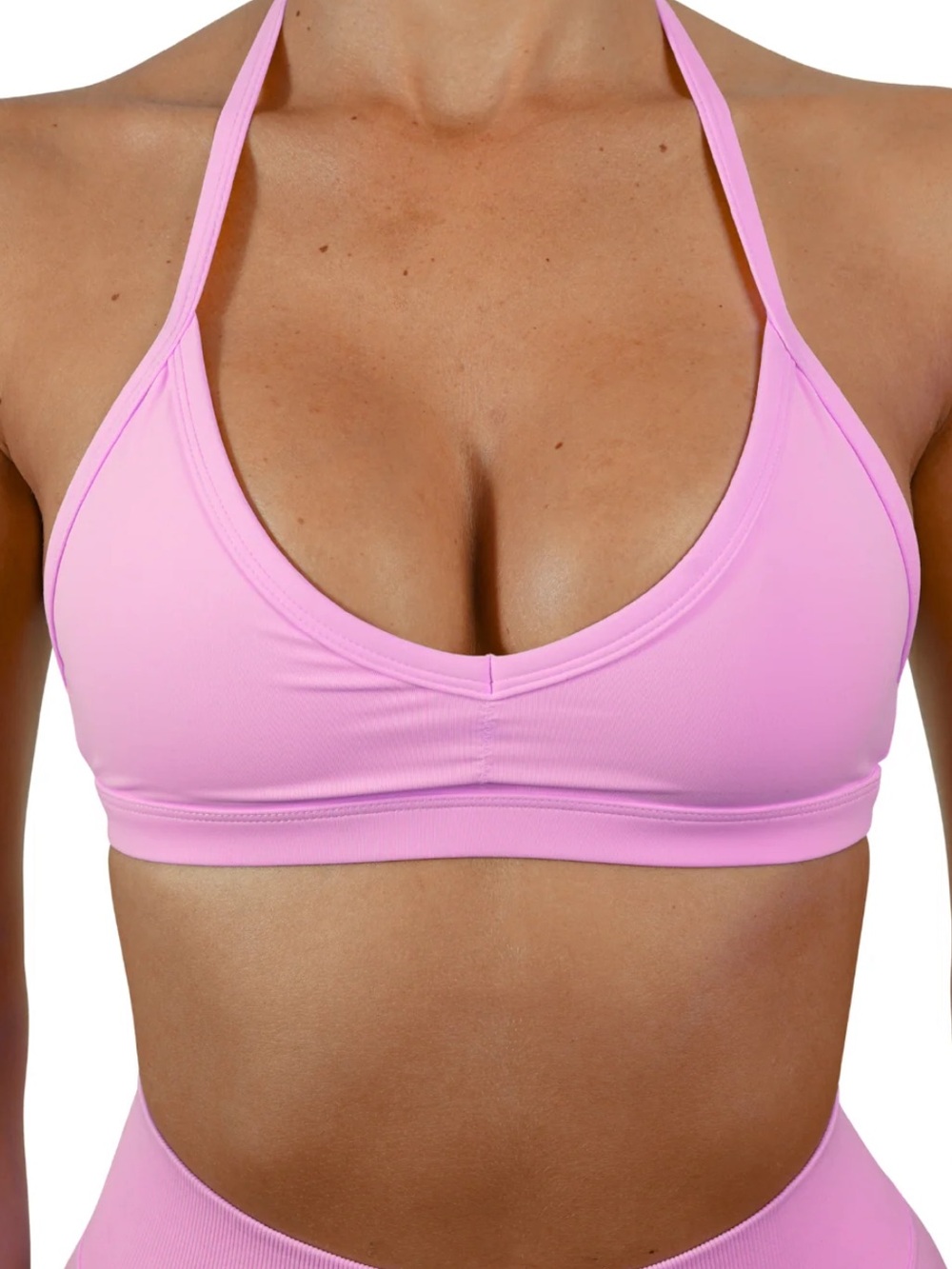 Soft Light Pink V-Neck Sports Bra